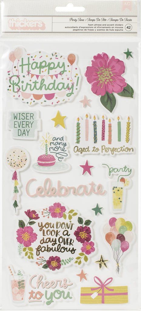 And Many More Thickers Stickers - Party Time These delightful stickers are the perfect finishing touch for any project! This package contains 42 foam stickers
