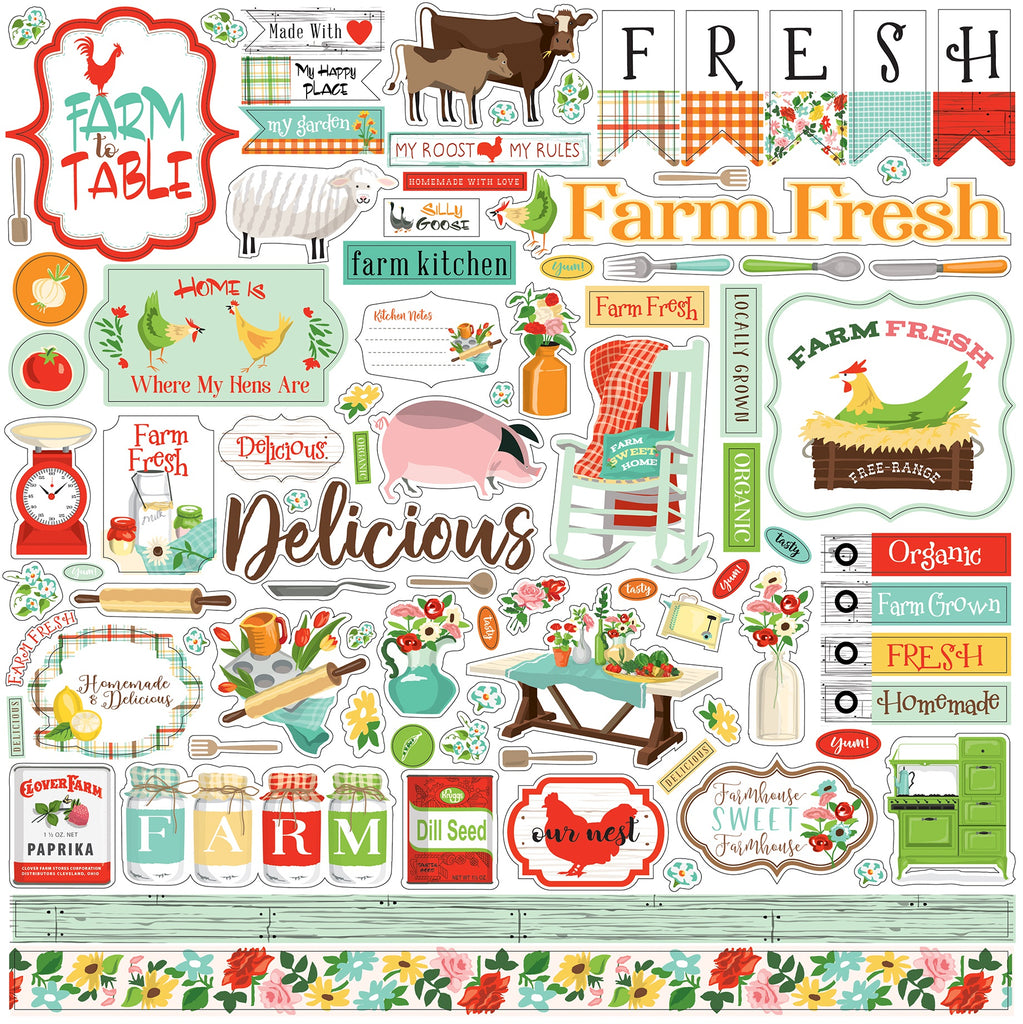  This package contains Echo Park Cardstock Stickers - Farm to Table, 12x12 inches
