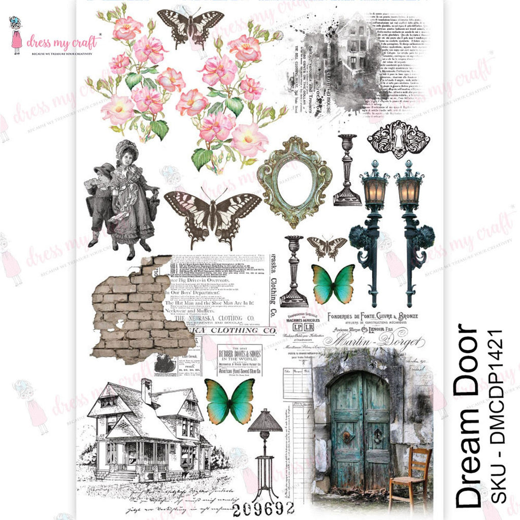 Shop Vintage Dress My Craft Transfer Me Papers for Craft Projects. Incredibly beautiful. Vibrant and Crisp transfer image. Perfect for Furniture Upcycle, DIY projects, Craft projects, Mixed Media, Decoupage Art and more.