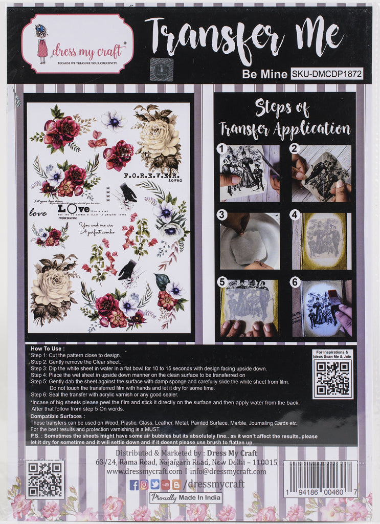 Shop Be Mine flowers Dress My Craft Transfer Me Papers for Craft Projects. Incredibly beautiful. Vibrant and Crisp transfer image. Enhances look of Wood, Metal, Plastic, Leather, Marble, Glass, Terracotta