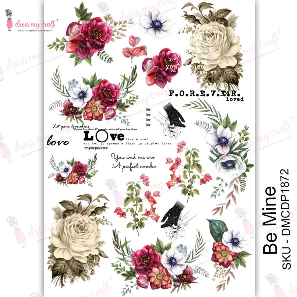 Shop Be Mine flowers Dress My Craft Transfer Me Papers for Craft Projects. Incredibly beautiful. Vibrant and Crisp transfer image. Enhances look of Wood, Metal, Plastic, Leather, Marble, Glass, Terracotta