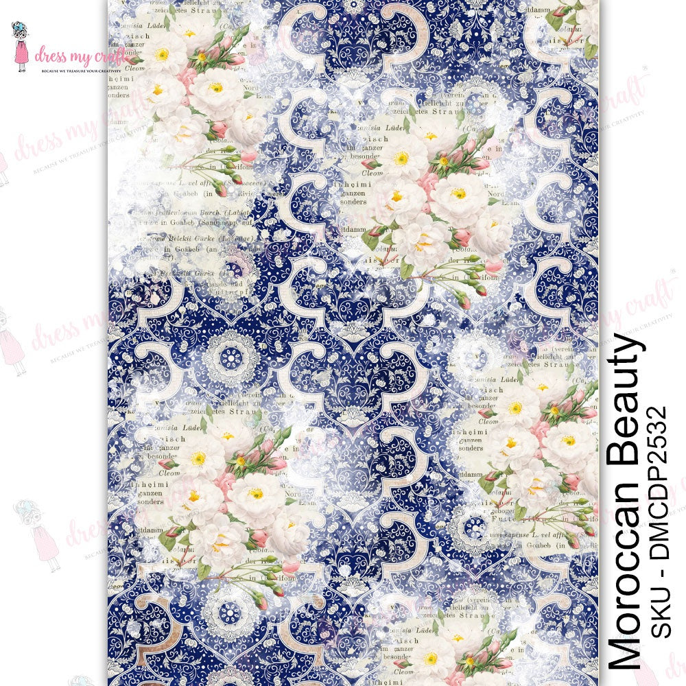 Shop Moroccan Beauty Floral Dress My Craft Transfer Me Papers for Craft Projects. Incredibly beautiful. Vibrant and Crisp transfer image. Perfect for Furniture Upcycle, DIY projects, Craft projects, Mixed Media, Decoupage Art and more.