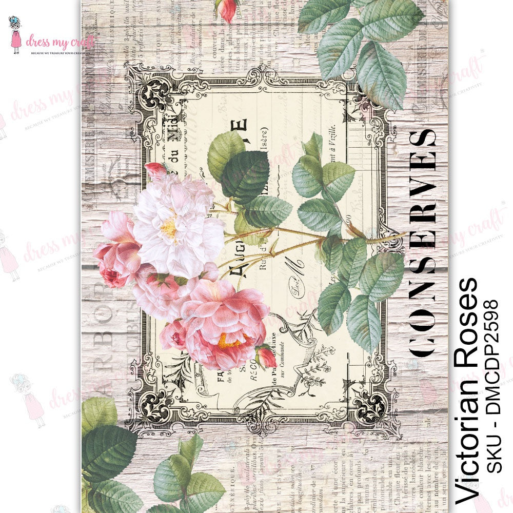 Shop Victorian Roses Dress My Craft Transfer Me Papers for Craft Projects. Incredibly beautiful. Vibrant and Crisp transfer image. Perfect for Furniture Upcycle, DIY projects, Craft projects, Mixed Media, Decoupage Art and more.