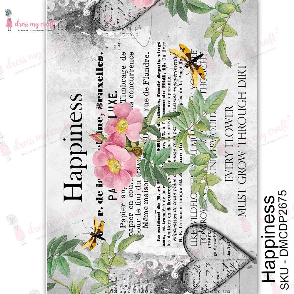 Shop Floral Happiness Dress My Craft Transfer Me Papers for Craft Projects. Incredibly beautiful. Vibrant and Crisp transfer image. Perfect for Furniture Upcycle, DIY projects, Craft projects, Mixed Media, Decoupage Art and more.