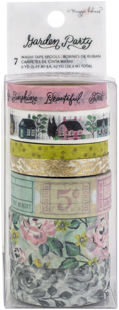 Garden Party Washi Tape Tape can be used for project embellishments and borders. Adhesive backed. Each package contains multiple rolls and designs. Perfect for Decoupage projects, Scrapbooking