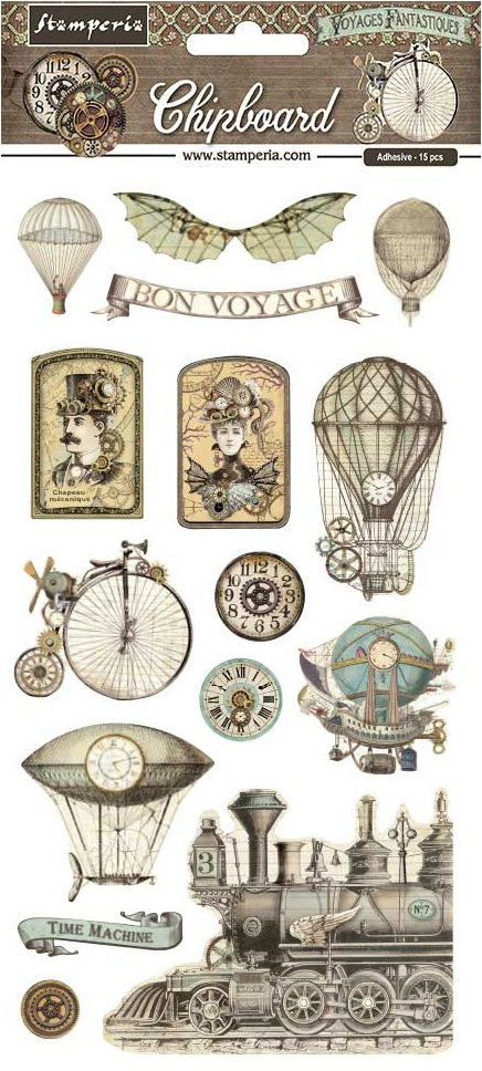 Stamperia Voyages Fantastiques Chipboard Die Cuts have an adhesive backing. They feature beautiful collections designed by top European artists