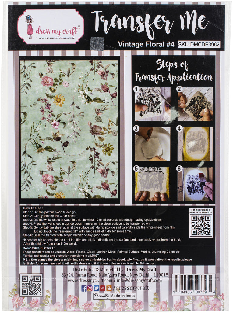 Shop Vintage Floral Dress My Craft Transfer Me Papers for Craft Projects. Incredibly beautiful. Vibrant and Crisp transfer image. Perfect for Furniture Upcycle, DIY projects, Craft projects, Mixed Media, Decoupage Art and more.
