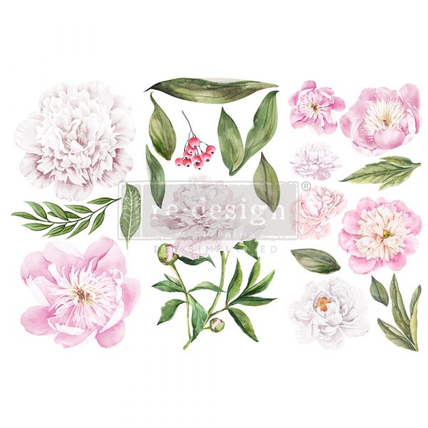 ReDesign with Prima Morning Peonies Decor Transfers® are easy to use rub-on transfers for Furniture and Mixed Media uses. Simply peel, rub-on and transfer. 