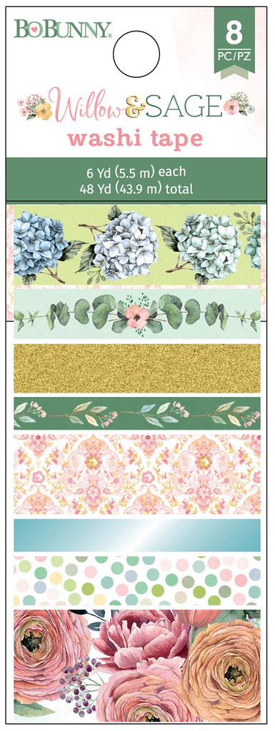 Willow & Sage Washi Tape Tape can be used for project embellishments and borders. Adhesive backed. Each package contains multiple rolls and designs. Perfect for Decoupage projects, Scrapbooking