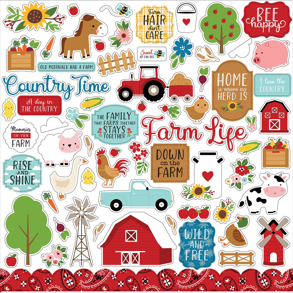 This package contains Echo Park Cardstock Stickers - Fun On The Farm, 12x12 inches