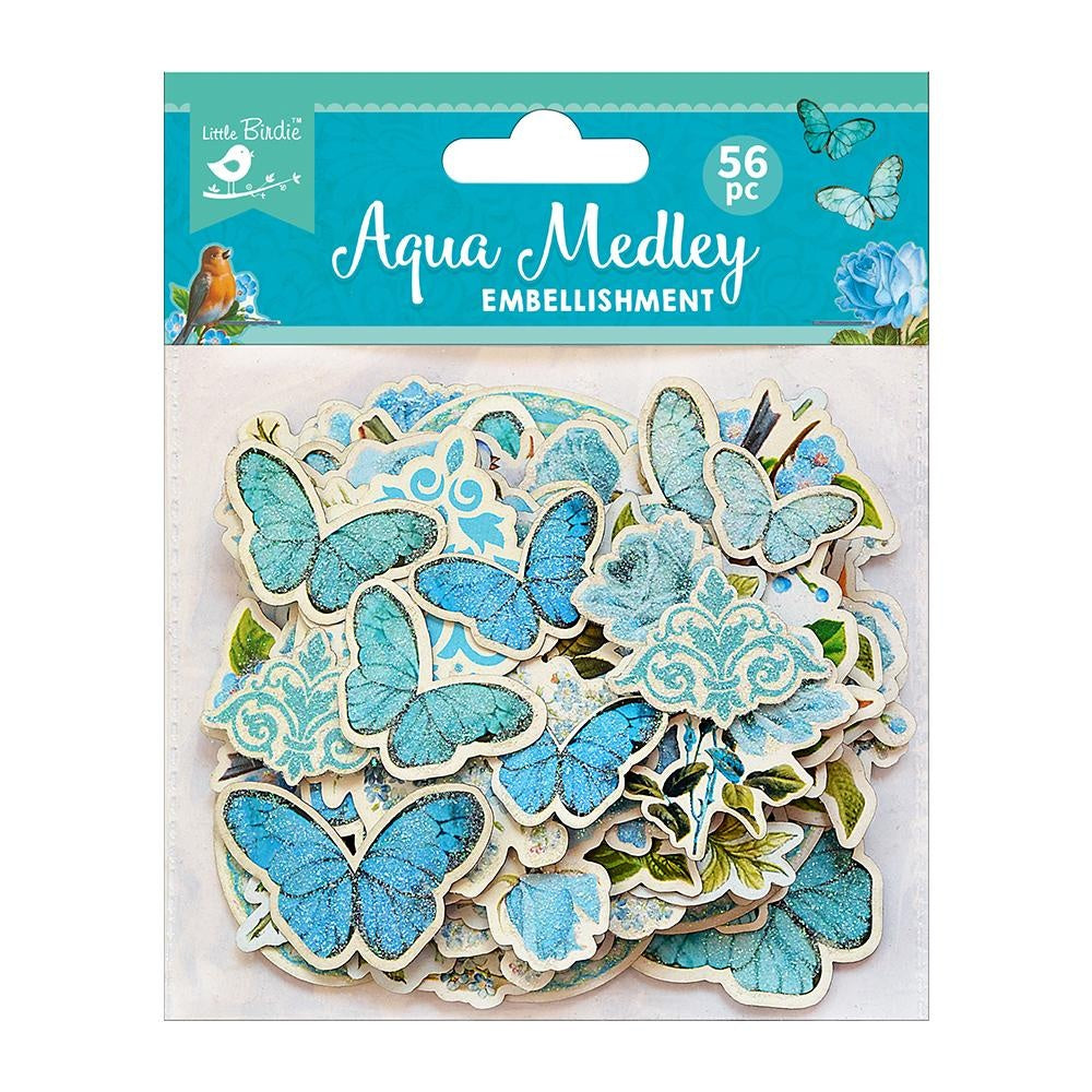 Aqua Medley Butterflies die cut embellishments can add whimsy, dimension, color and style to greeting cards, scrapbook pages, altered art, mixed media