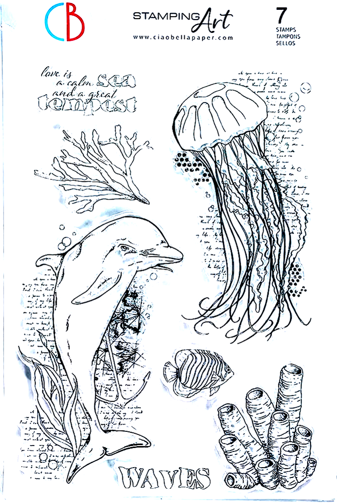 Underwater Sea Life Dolphin, fish, Jellyfish. Shop Ciao Bella clear high quality Photopolymer Stamps.