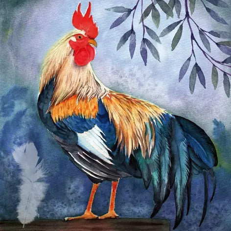These Blue Rooster Decoupage Paper Napkins are of exceptional quality. Imported from Europe.  3-ply, silky feel, and vivid ink colors. Ideal for Decoupage Crafting, DIY craft projects, Scrapbooking