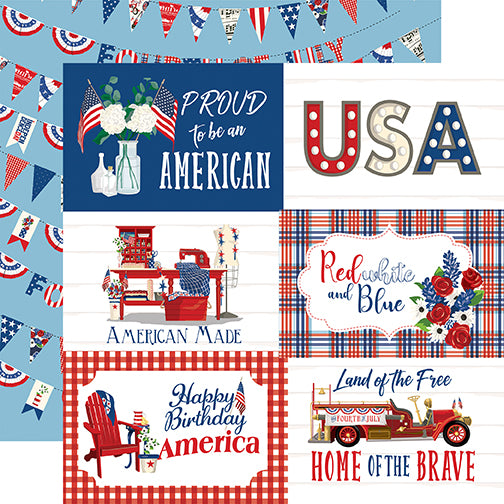 God Bless America Proud to be an American Echo Park Journaling Card, Seasonal Collection - 12"x12" Double-Sided Scrapbooking Cardstock