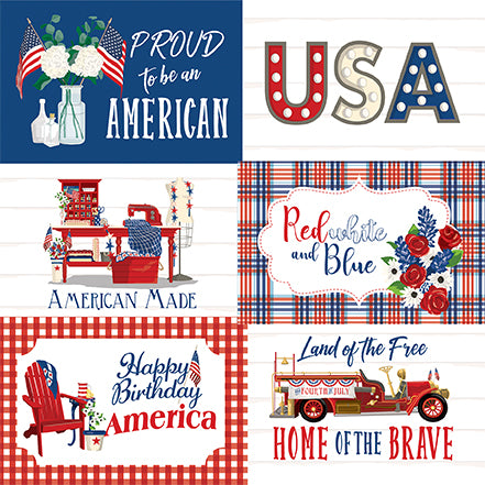God Bless America Proud to be an American Echo Park Journaling Card, Seasonal Collection - 12"x12" Double-Sided Scrapbooking Cardstock