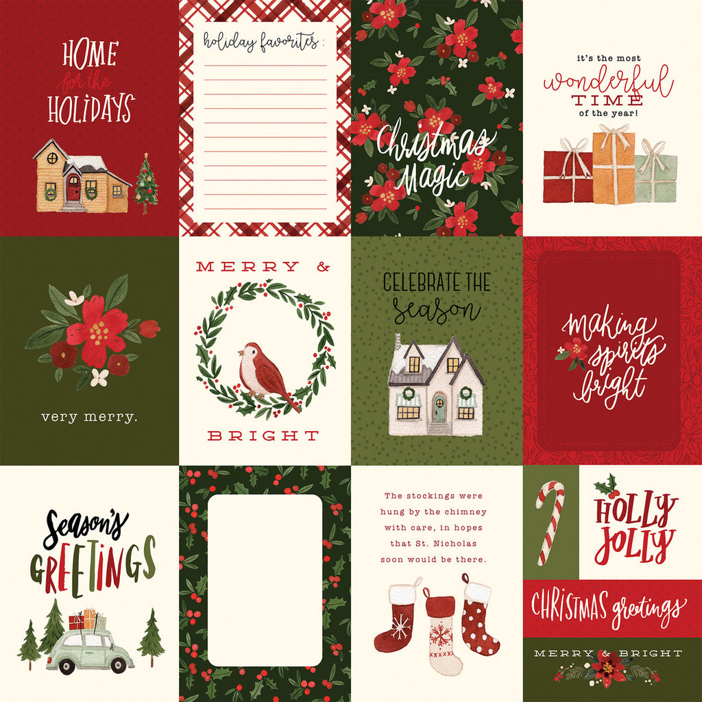 Echo Park Journaling Card, The Hello Christmas Collection - 12"x12" Double-Sided Scrapbooking Cardstock. Individual Squares.