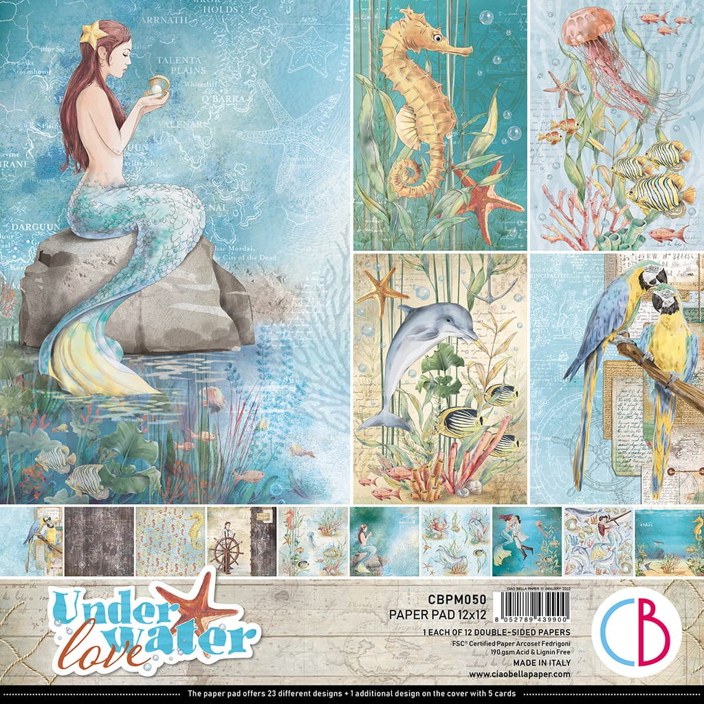 Underwater Love Paper Pad. These beautiful Italian made Ciao Bella Creative Pads are coordinated sets containing fun designs for cut-out and matching papers for your next decoupage craft project