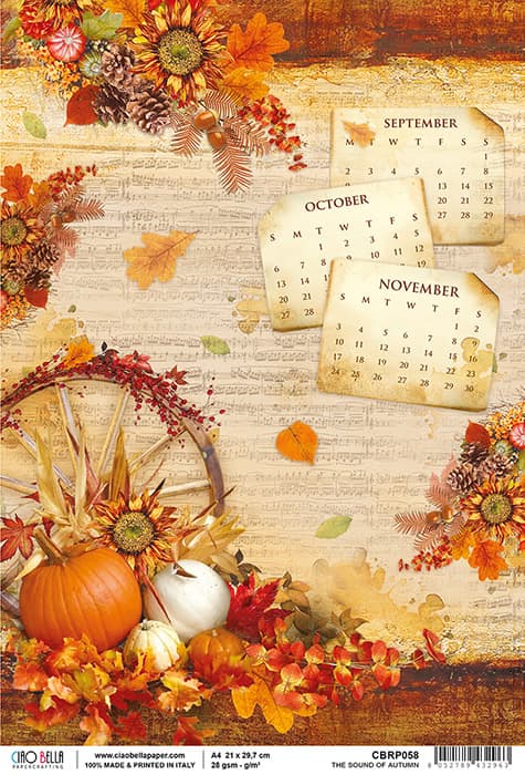 Fall Autumn Pumpkins with Flowers and Calendars Decoupage Rice Paper for Crafting, Scrapbooking, Journaling, Mixed Media, Cardmaking