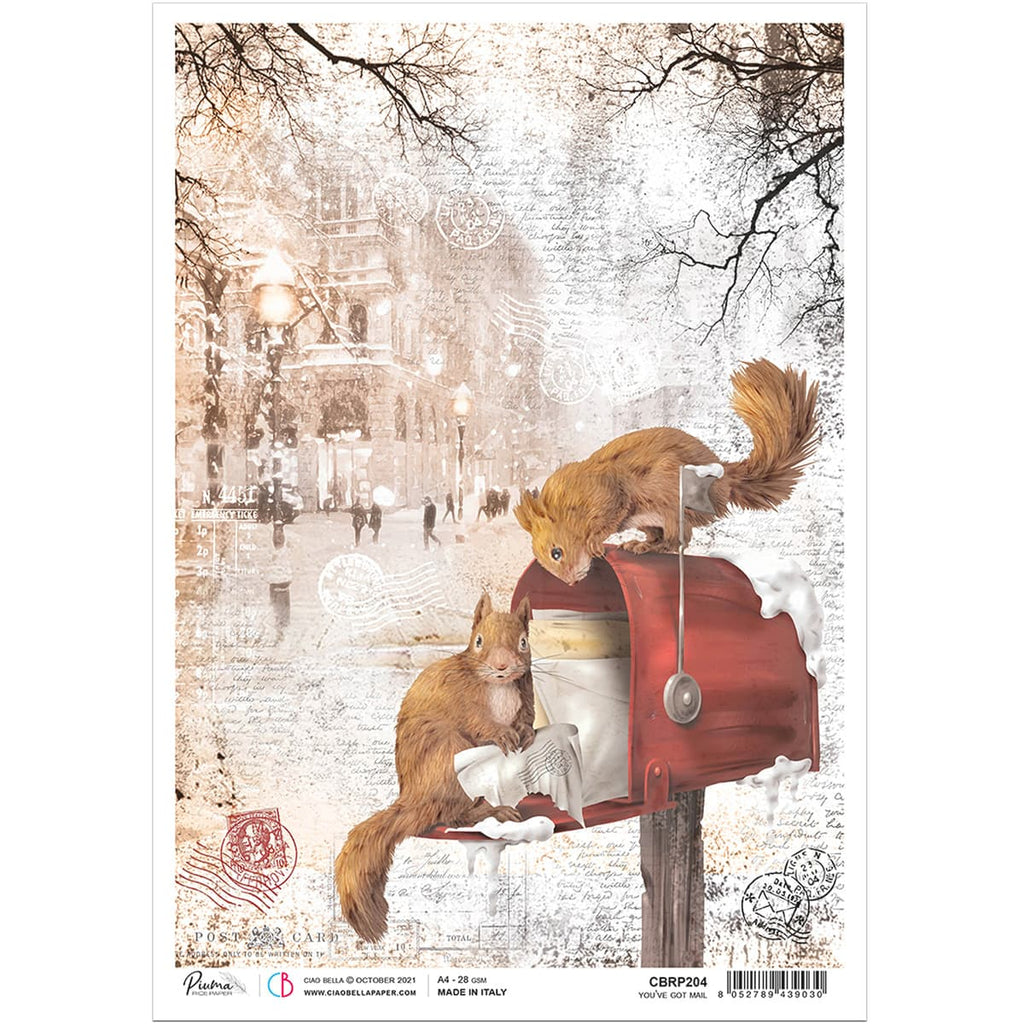 Winter You've Got Mail Winter Squirrels Ciao Bella A4 Rice Papers are of Exquisite Quality for Decoupage crafts