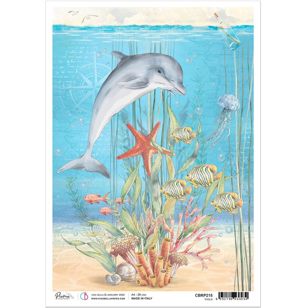 Beautiful Underwater Dolphin and Fish Ciao Bella Rice Paper are of Exquisite Quality for Decoupage crafts. Thin yet durable. Imported from Europe. Beautiful colors, great patterns, exceptional strength