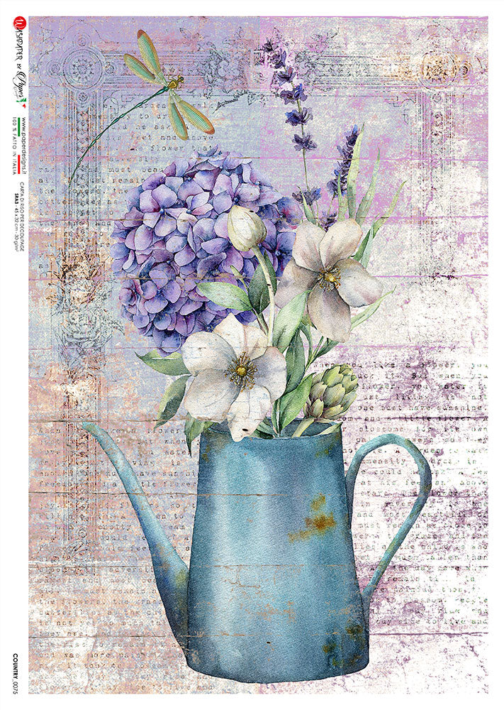 This blue Vase of purple and white Flowers A5 Rice Paper is of Exquisite Quality for Decoupage crafts. Thin yet durable. Imported from Europe.