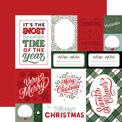 Echo Park Journaling Card, The Christmas Salutations Collection - 12"x12" Double-Sided Scrapbooking Cardstock. Individual Squares.