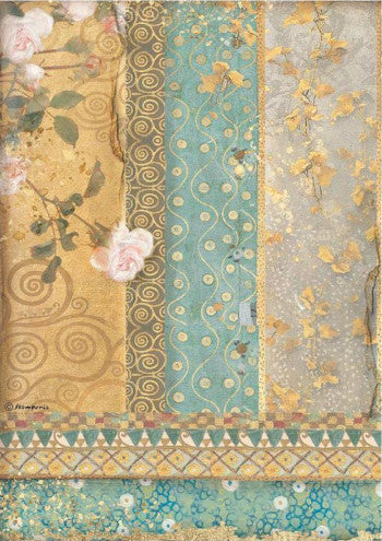 Beautiful Gold Ornaments Klimt Stamperia A4 Rice Papers are of Exquisite Quality for Decoupage crafts. Thin yet durable. Imported from Europe. Beautiful colors, great patterns, exceptional strength. Decorative fibers and ink colors