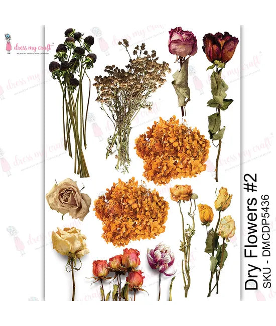 Shop Dry Flower-2 Dress My Craft Transfer Me Papers for Decoupage Art. Beautiful, Vibrant. Enhances look of Wood, Metal, Plastic, Leather, Marble, Glass