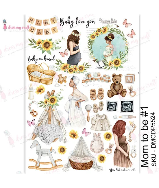 Shop Mom to Be-1 Dress My Craft Transfer Me Papers for Decoupage Art. Beautiful, Vibrtant. Enhances look of Wood, Metal, Plastic, Leather, Marble, Glass