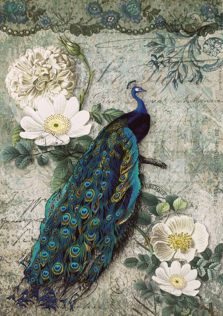 Shop Blue Green Peacock Majesty Decoupage Queen A3 Rice Paper for Decoupage
