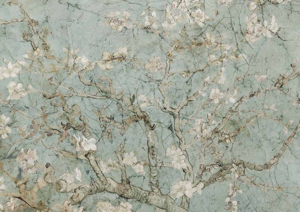 Shop White Almond Blossoms on Blue Background Decoupage Queen A3 Rice Paper for Decoupage