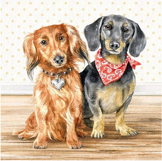These two Dachshund Dogs black and brown  Decoupage Paper Napkins are of exceptional quality and imported from Europe. Ideal for Decoupage Crafting, DIY craft projects, Scrapbooking, Mixed Media, Art Journaling