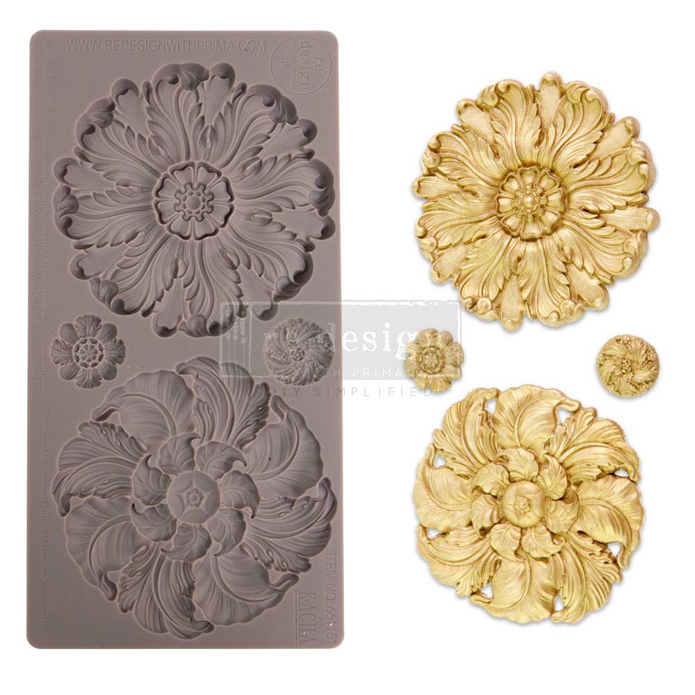 ReDesign with Prima - Decor Mold 5x10 Pattern: Kacha Engraved Medallions. Heat resistant and food safe. Breathe new life into your furniture, frames, plaques, boxes