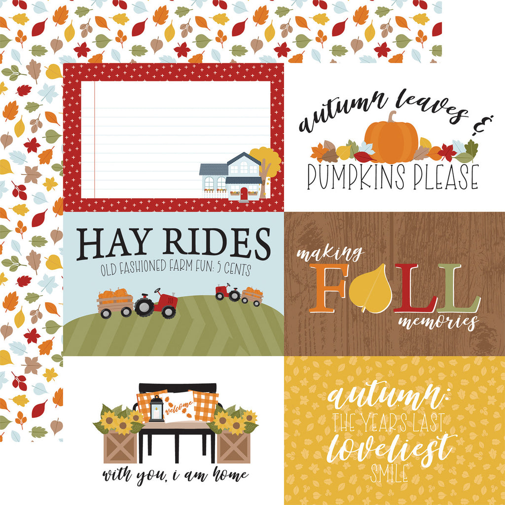 Echo Park Journaling Card, Fall Fever Collection - 12"x12" Double-Sided Scrapbooking Cardstock. Individual Squares.