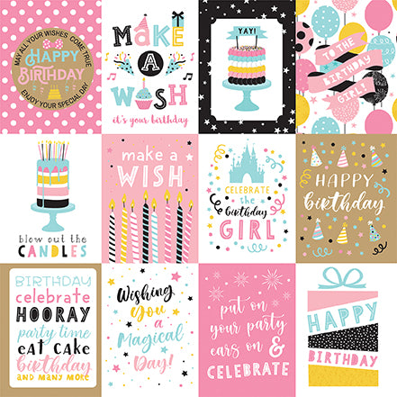 Magical Birthday Girl Make a Wish Echo Park Journaling Card, Seasonal Collection - 12"x12" Double-Sided Scrapbooking Cardstock