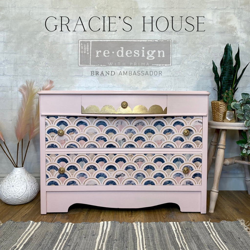 Blue, pink and gold rows of scales-ReDesign with Prima Décor Tissue Paper for Decoupage