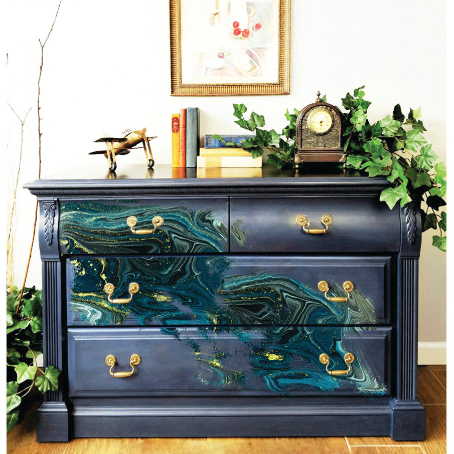 Rich colored marble pattern of navy blue and teal, ReDesign with Prima Décor Tissue Paper for Decoupage