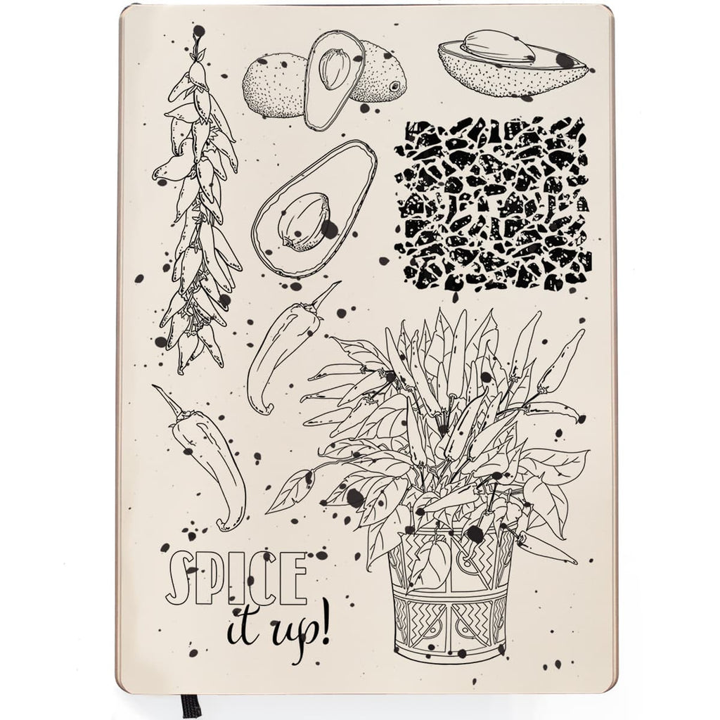 Shop Spice it Up Avocado and Chile Peppers Southwestern Ciao Bella clear high quality Photopolymer Stamps. Ink used on these stamps has excellent adhesion and the stamp produces a very crisp and detailed stamped image.