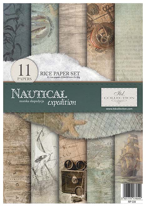 Nautical Expedition A4 Rice Paper by ITD Collection. Exquisite Quality. Thin yet durable. Imported from Europe. Beautiful colors & patterns. Decorative fibers and ink colors