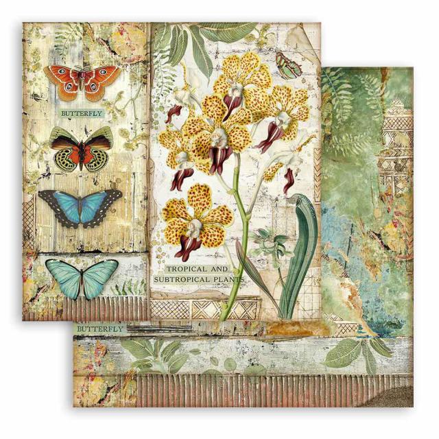 Amazonia Orchid & Butterfly Cards 12"x12" Double-Sided Cardstock. Beautiful 12x12 Scrapbooking paper by Stamperia.