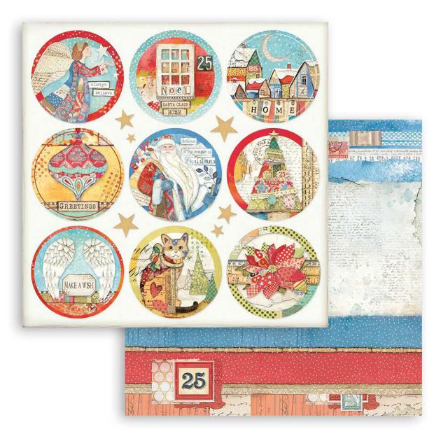 Stamperia Christmas Patchwork Rounds 12"x12" Double-Sided Cardstock. Beautiful Scrapbooking paper. Made in Italy. Their patterns are distinctive and recognized around the world.