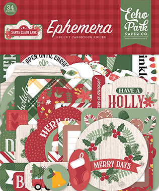 This package contains Echo Park Cardstock Ephemera - Santa Claus Lane, Icons, 33 pieces.