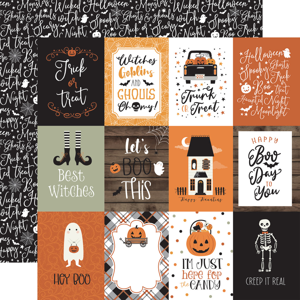 Echo Park Halloween Journaling Card, Spooky Collection - 12"x12" Double-Sided Scrapbooking Cardstock. Individual Squares Size: 3" x 4