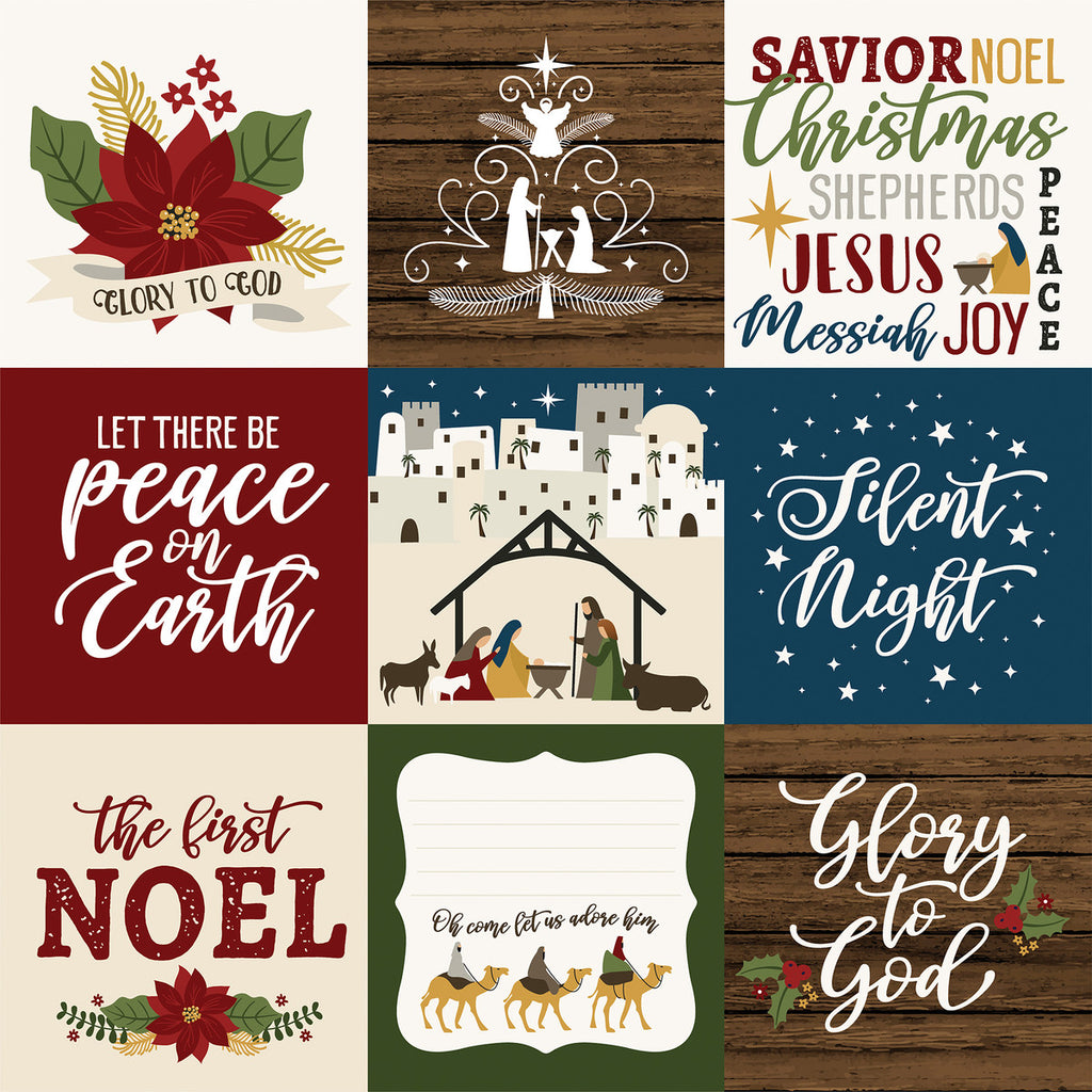 Echo Park Journaling Card, The First Noel Collection - 12"x12" Double-Sided Scrapbooking Cardstock. Individual Squares. 