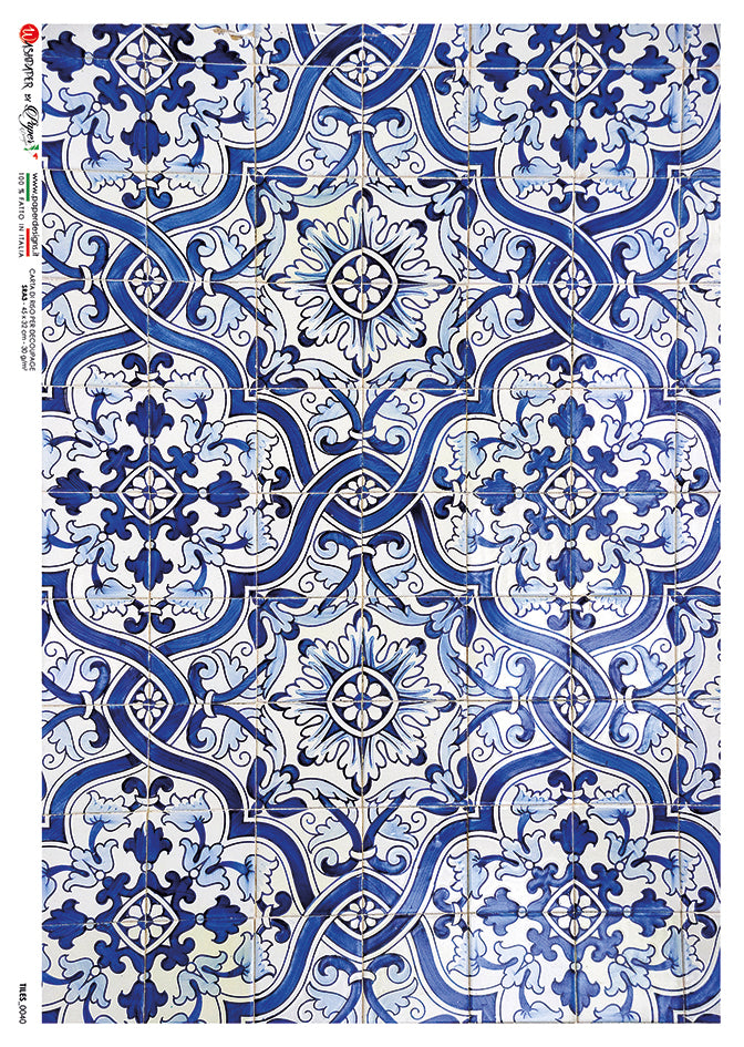 This Blue Tiles A5 Rice Paper is of Exquisite Quality for Decoupage crafts. Thin yet durable. Imported from Europe. Beautiful colors, great patterns, exceptional strength