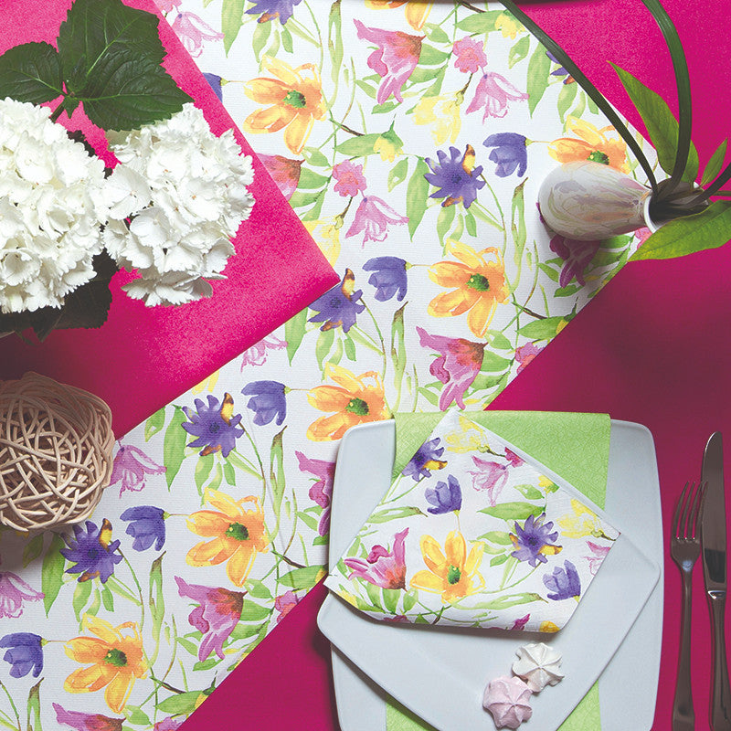 These Lucy floral luxury Airlaid Table Runners are of Premium quality and imported from Europe. Fabric like feel boasting beautiful, vibrant colors. Impress your guests at themed dinner gatherings