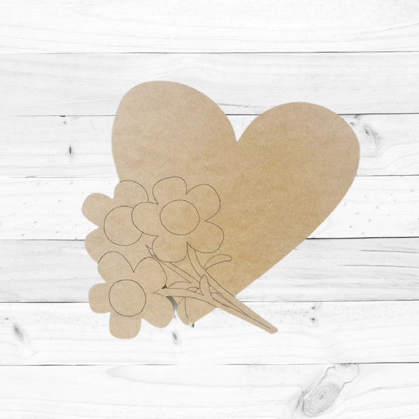 Heart with Flowers - Wood Shape 10" Find top quality MDF wood craft cut outs for decoupage. Wooden shapes make great home décor projects
