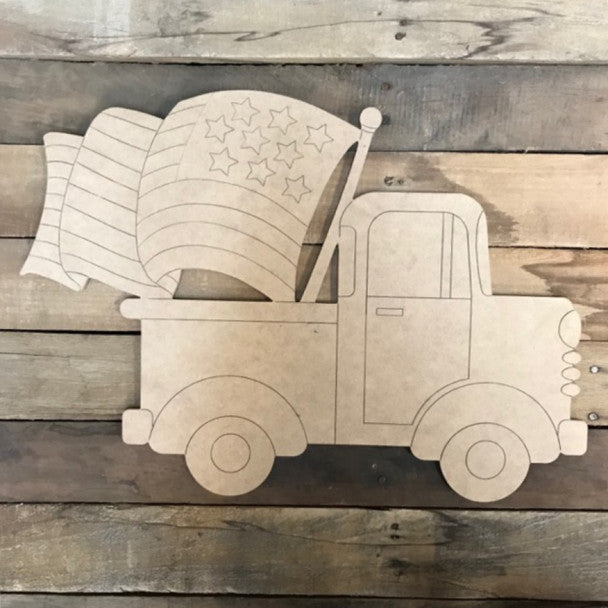 Old Style Truck with American Flag - Wood Shape 10". Find top quality MDF wood craft cut outs for decoupage. Wooden shapes make great home décor