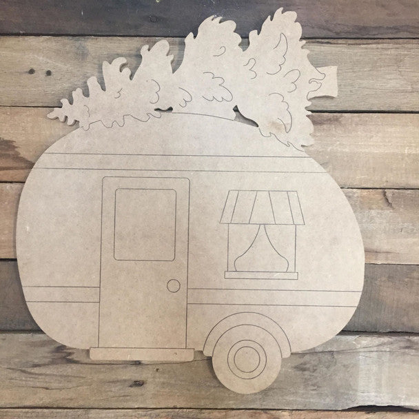 Camper with Christmas Tree - Wood Shape 12" Find top quality MDF wood craft cut outs for decoupage. Wooden shapes make great home décor projects
