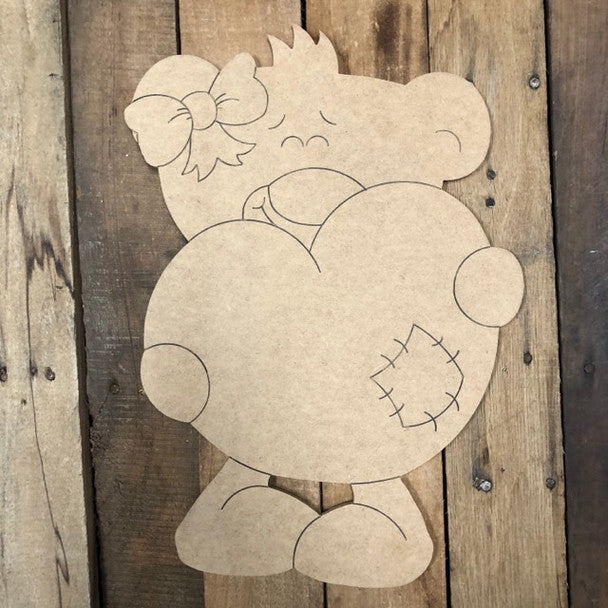 Heart Bear with Bow Cutout - Wood Shape 10" Find top quality MDF wood craft cut outs for decoupage. Wooden shapes make great home décor projects